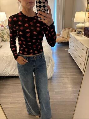 🖤 Alice + Olivia x Tom Wesselmann “Delaina” Mesh Top - Lip Sync Black 👄